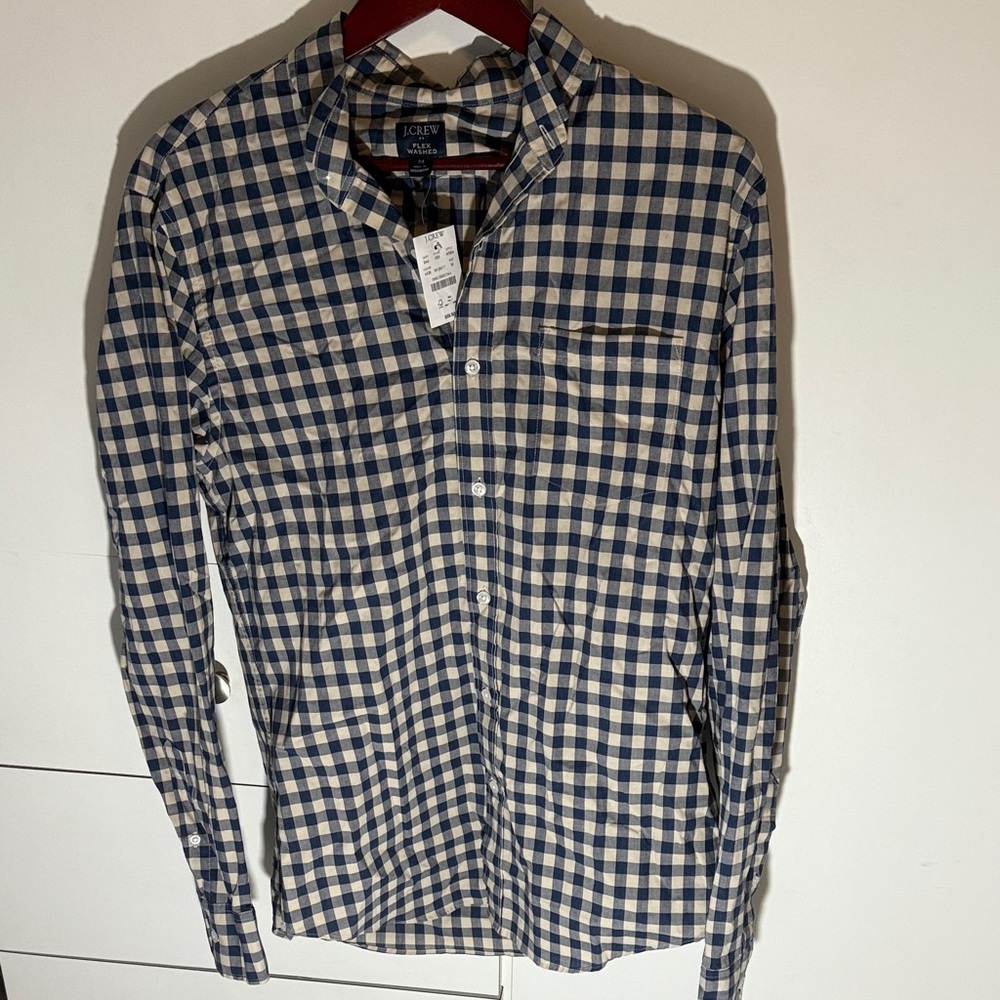 J. Crew Men's Navy and White Plaid Shirt